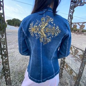 Medium Jean jacket with gold floral stitching